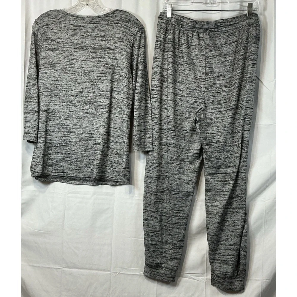 Ink & Ivy Hacci Knit Lounge 2 Pc Set Pullover Top/Pant Pull On Large Gray